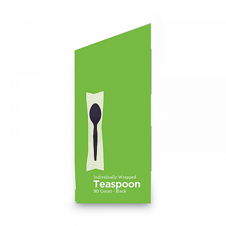 Grab N Go Wrapped Cutlery, Spoon, Plastic, Black, 90/Box, 6 Boxes/Carton (TM5W540)