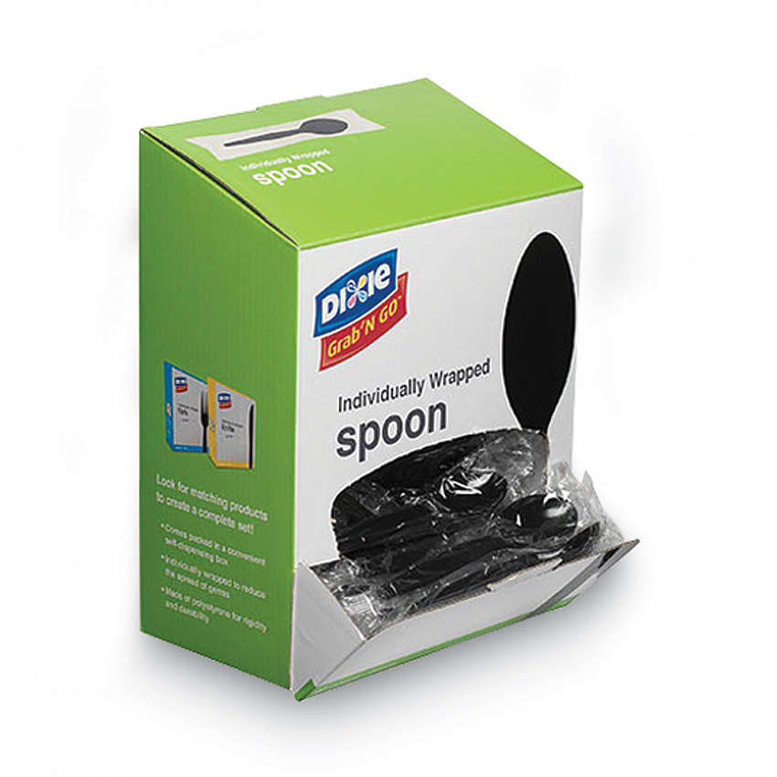 Grab'N Go Wrapped Cutlery, Spoon, Plastic, Black, 90/Box (TM5W540PK)