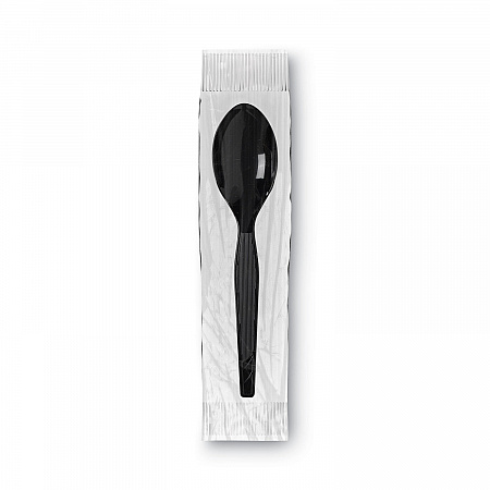 Grab N Go Wrapped Cutlery, Spoon, Plastic, Black, 90/Box, 6 Boxes/Carton (TM5W540)