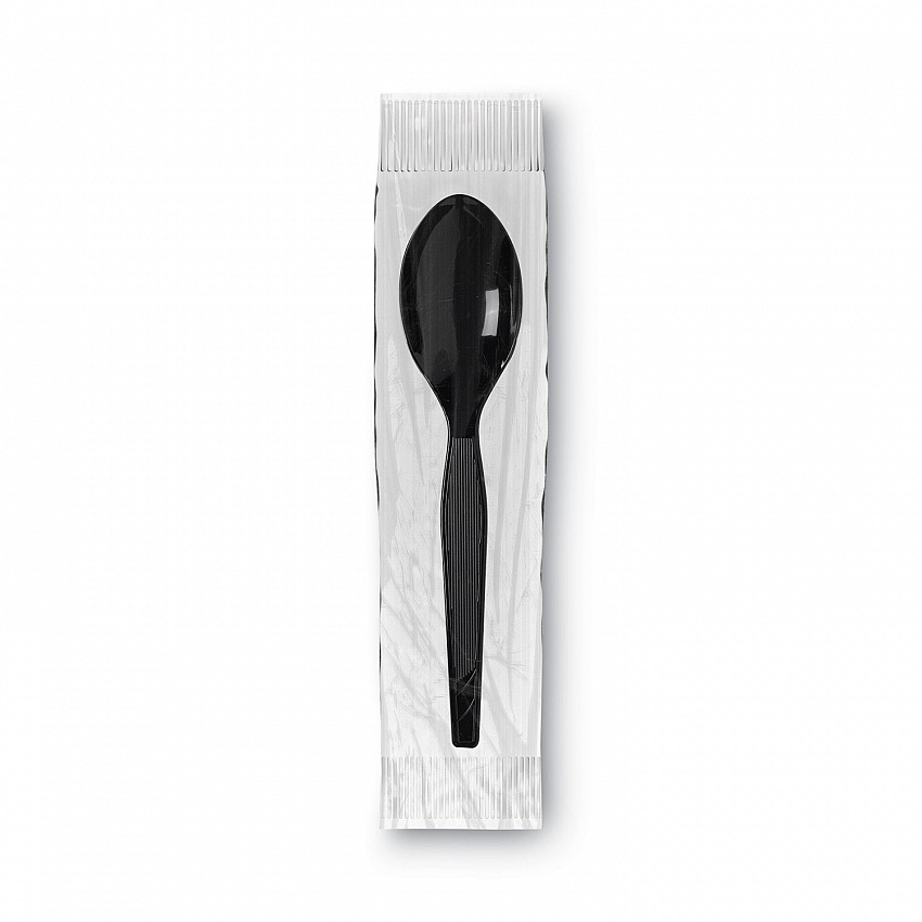 Grab N Go Wrapped Cutlery, Spoon, Plastic, Black, 90/Box, 6 Boxes/Carton (TM5W540)