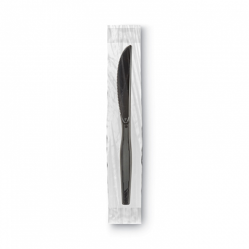 Grab'N Go Wrapped Cutlery, Knife, Plastic, Black, 90/Box (KM5W540PK)