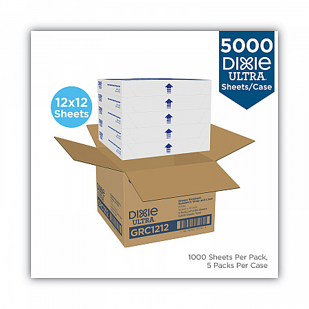 All-Purpose Food Wrap, Dry Wax Paper, 12 x 12, White, 1,000 Sheets/Pack, 5 Packs/Carton (GRC1212)