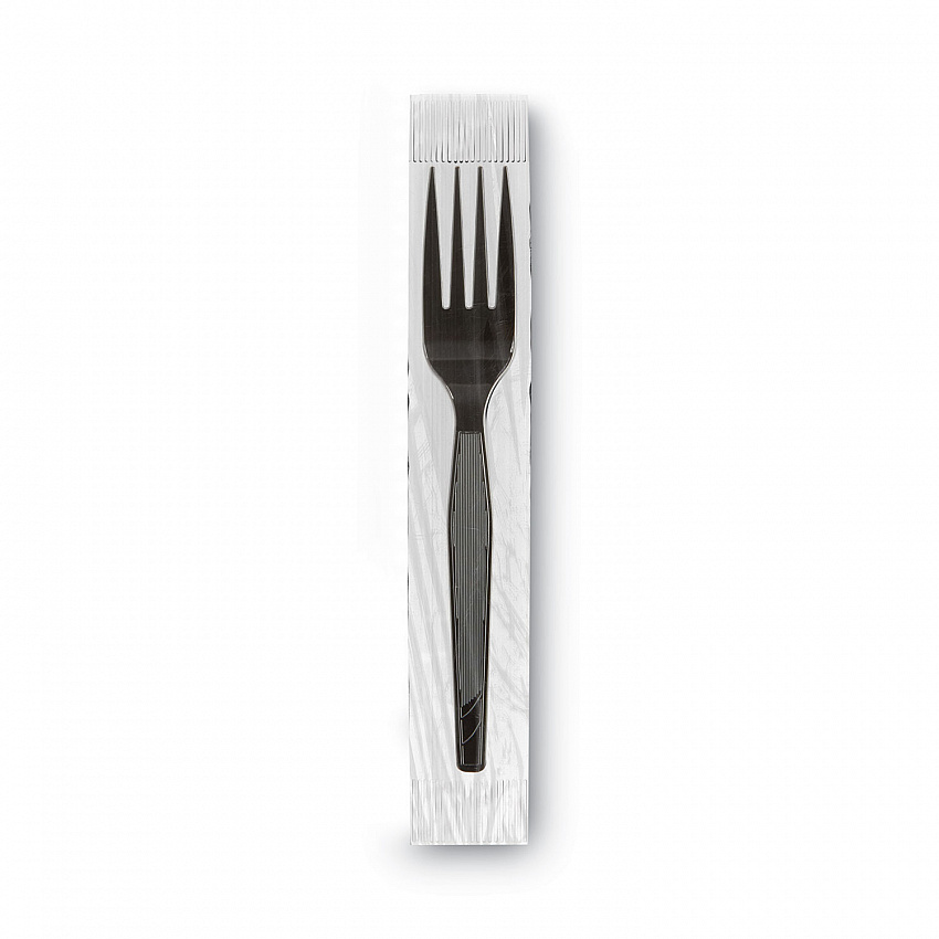 Grab'N Go Wrapped Cutlery, Fork, Plastic, Black,  90/Box, 6 Boxes/Carton (FM5W540)