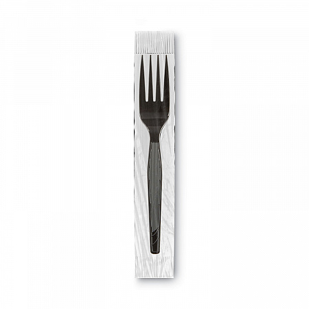 Grab'N Go Wrapped Cutlery, Fork, Plastic, Black, 90/Box (FM5W540PK)