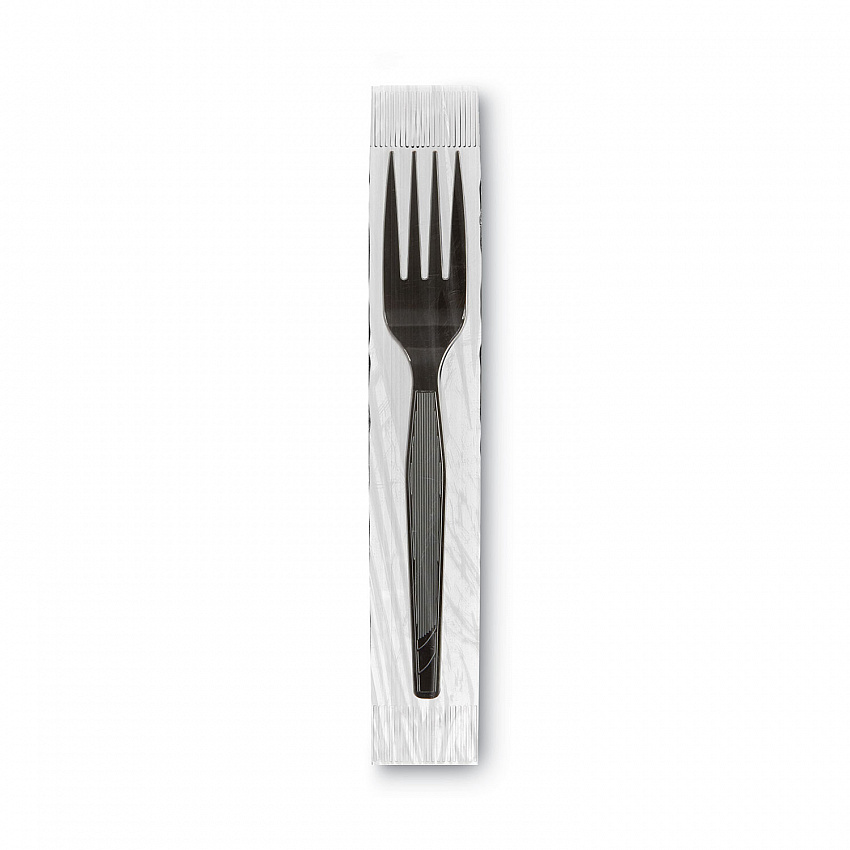 Grab'N Go Wrapped Cutlery, Fork, Plastic, Black, 90/Box (FM5W540PK)