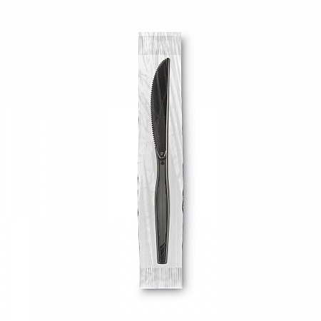 Grab'N Go Wrapped Cutlery, Knife, Plastic, Black, 90/Box, 6 Boxes/Carton (KM5W540)