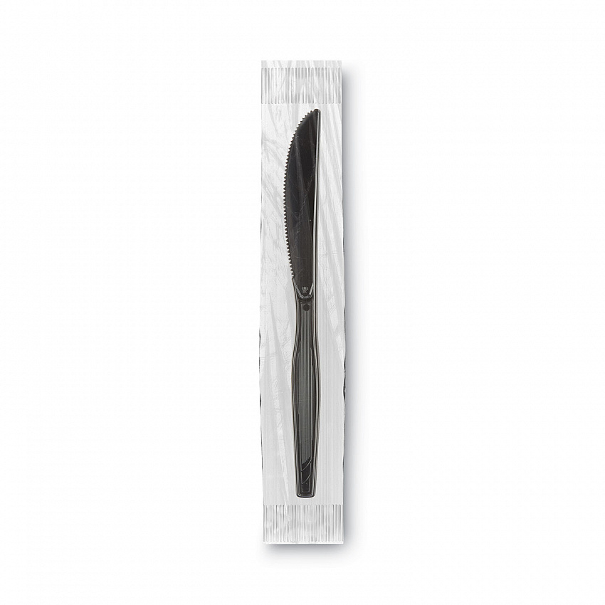 Grab'N Go Wrapped Cutlery, Knife, Plastic, Black, 90/Box, 6 Boxes/Carton (KM5W540)