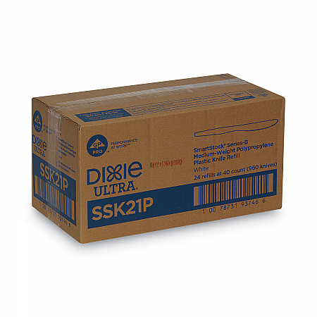 SmartStock Plastic Cutlery Refill, Series-B, Mediumweight Knife, White, 40/Pack, 24 Packs/Carton (SSK21P)