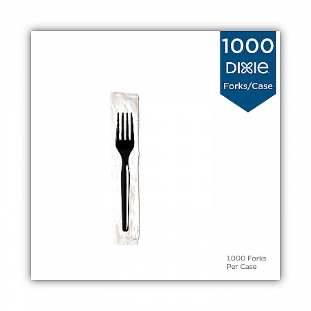 Individually Wrapped Mediumweight Polystyrene Cutlery, Fork, Plastic, Black, 1,000/Carton (FM53C7)
