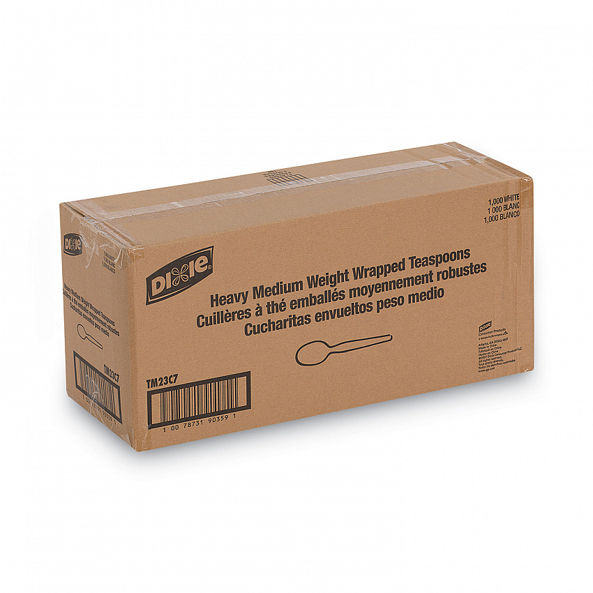 Individually Wrapped Mediumweight Polystyrene Cutlery, Spoon, Plastic, White, 1,000/Carton (TM23C7)