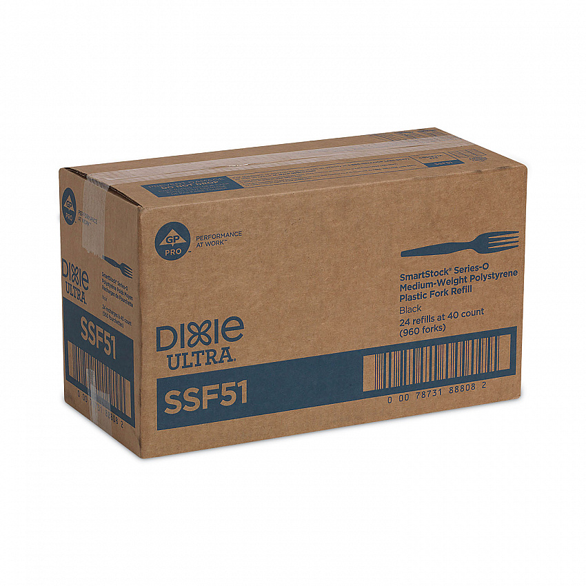 SmartStock Plastic Cutlery Refill, Series-O, Mediumweight Fork, Black, 40/Pack, 24 Packs/Carton (SSF51)