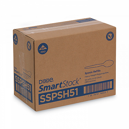 SmartStock Plastic Cutlery Refill, Series-O, Heavyweight Spoon, Black, 40/Pack, 24 Packs/Carton (SSPSH51)