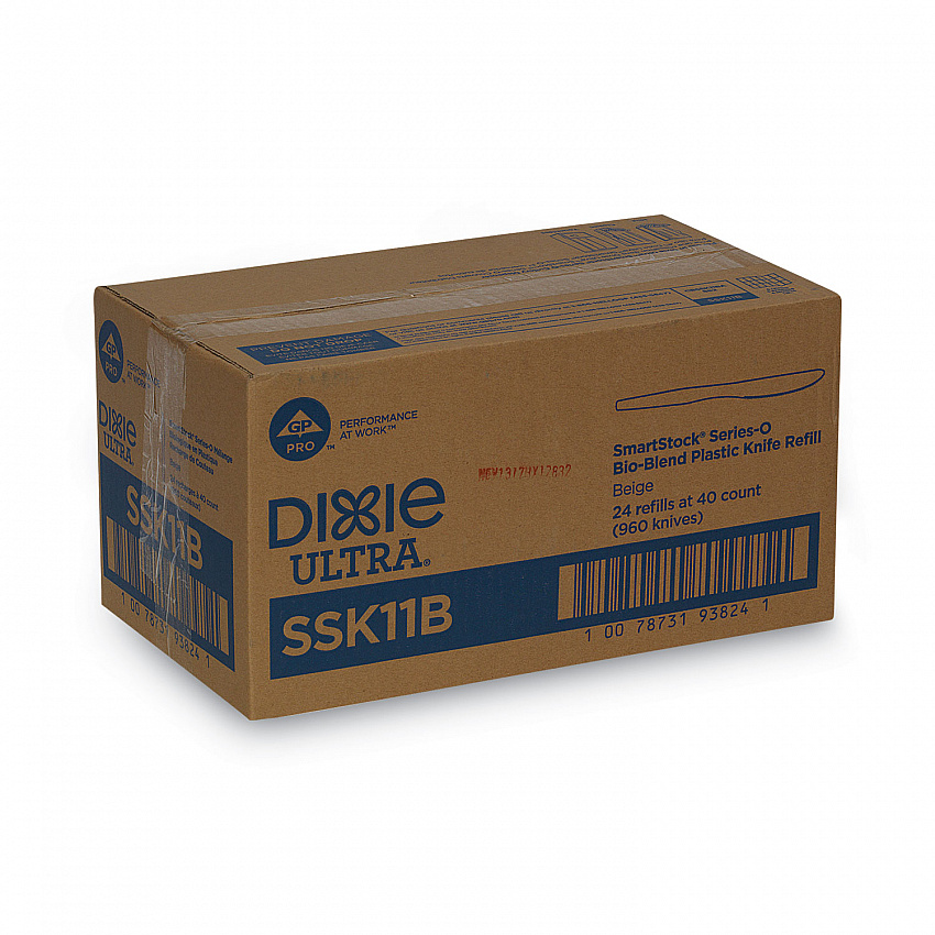 SmartStock Plastic Cutlery Refill, Series-O, Mediumweight Knife, Beige, 40/Pack, 24 Packs/Carton (SSK11B)