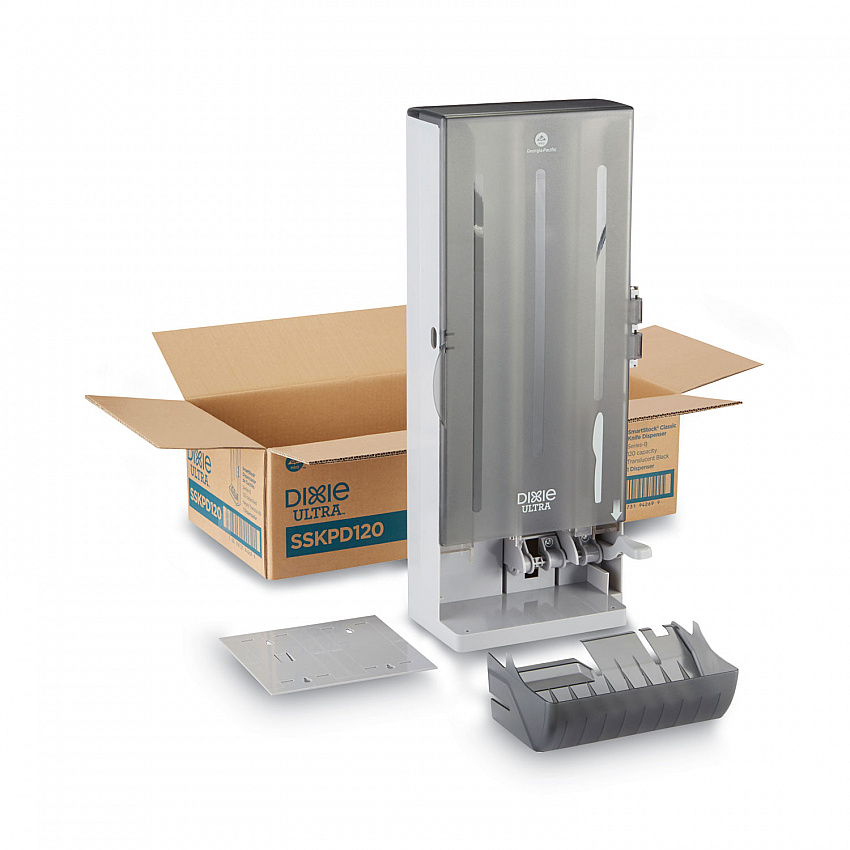 SmartStock Dining Utensil Dispenser, Holds 120 Knives, 10 x 8.78 x 24.75, Smoke (SSKPD120)