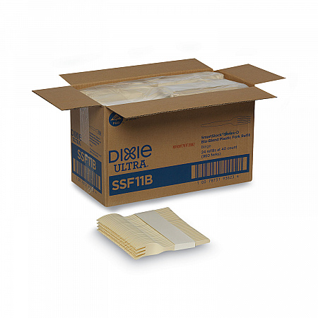 SmartStock Plastic Cutlery Refill, Series-O, Mediumweight Fork, Beige, 40/Pack, 24 Packs/Carton (SSF11B)