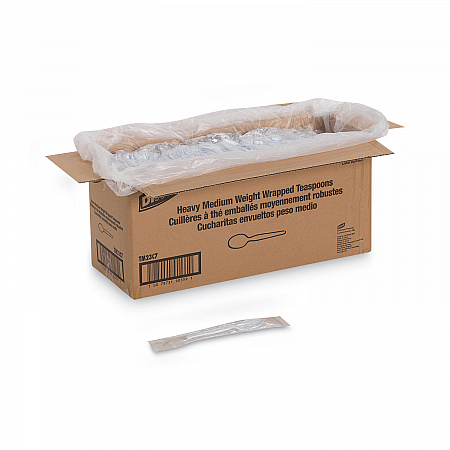 Individually Wrapped Mediumweight Polystyrene Cutlery, Spoon, Plastic, White, 1,000/Carton (TM23C7)