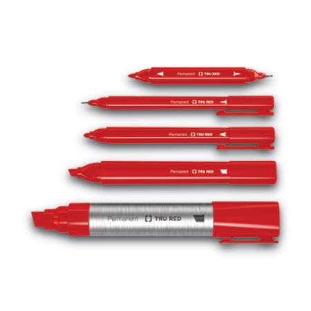 TRU RED Permanent Marker, Pen-Style, Fine Bullet Tip, Red, Dozen (24376608)