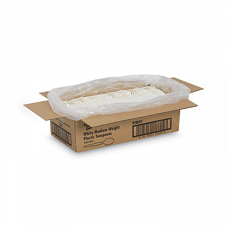 Plastic Cutlery, Mediumweight Spoon, White, 1,000/Carton (PTM21)
