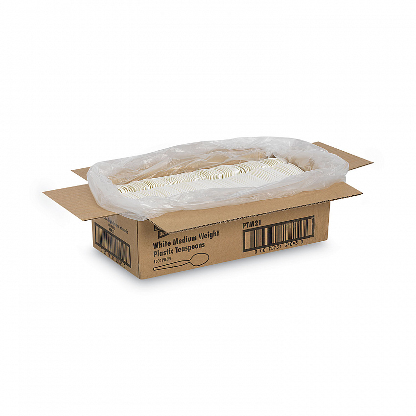 Plastic Cutlery, Mediumweight Spoon, White, 1,000/Carton (PTM21)