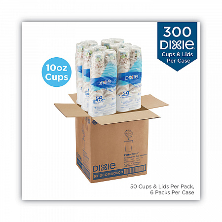 PerfecTouch Paper Hot Cups and Lids Combo, 10 oz, Coffee Haze Design, 50/Pack, 6 Packs/Carton (5310CMB600CT)