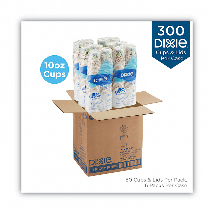 PerfecTouch Paper Hot Cups and Lids Combo, 10 oz, Coffee Haze Design, 50/Pack, 6 Packs/Carton (5310CMB600CT)