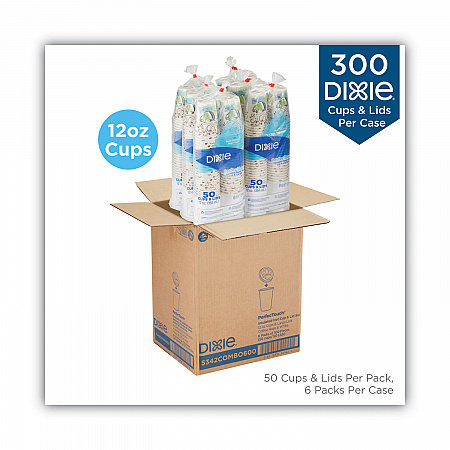 PerfecTouch Paper Hot Cups and Lids Combo, 12 oz, Coffee Haze Design, 50/Pack, 6 Packs/Carton (5342COMBO6CT)