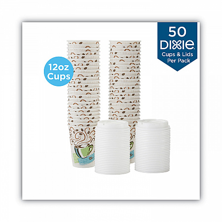 PerfecTouch Paper Hot Cups and Lids Combo, 12 oz, Multicolor, 50 Cups/Lids/Pack (5342COMBO600)