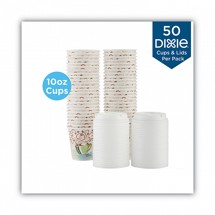 PerfecTouch Paper Hot Cups and  Lids Combo, 10 oz, Multicolor, 50 Cups/Lids/Pack (5310COMBO600)