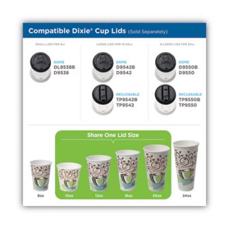 Dixie PerfecTouch Paper Hot Cups and Lids Combo, 12 oz, Multicolor, 50 Cups/Lids/Pack (5342COMBO600)
