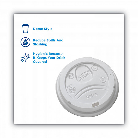 Dome Drink-Thru Lids, Fits 10 oz to 20 oz Dixie Hot Cups, Plastic, White, 100/Pack (D9542PK)