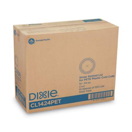 Dixie Cold Drink Cup Lids, Fits 16 oz Plastic Cold Cups, Clear, 100/Sleeve, 10 Sleeves/Carton (CL1424PET)