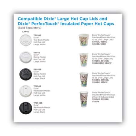Dome Drink-Thru Lids, Fits 10 oz to 20 oz Dixie Paper Hot Cups, White, 100/Pack (D9542PK)