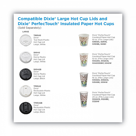 Dome Drink-Thru Lids, Fits 10 oz to 20 oz Dixie Hot Cups, Plastic, White, 100/Pack (D9542PK)
