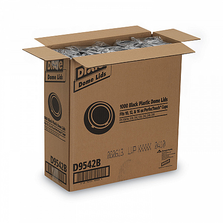 Drink-Thru Lids, Fits 10 oz to 20 oz Hot Cups, Plastic, Black, 1,000/Carton (D9542B)