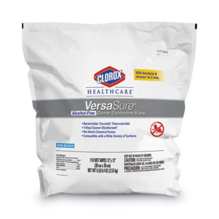 Clorox Healthcare VersaSure Cleaner Disinfectant Wipes, 1-Ply, 12" x 12", White, 110/Pouch, 2/CT (31761)