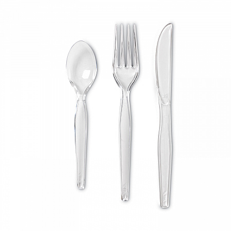 Cutlery Keeper Tray with Clear Plastic Utensils, Heavyweight, Fork/Knife/Spoon, Plastic, Crystal Clear, 1,800/Carton (CH0180DX7CT)
