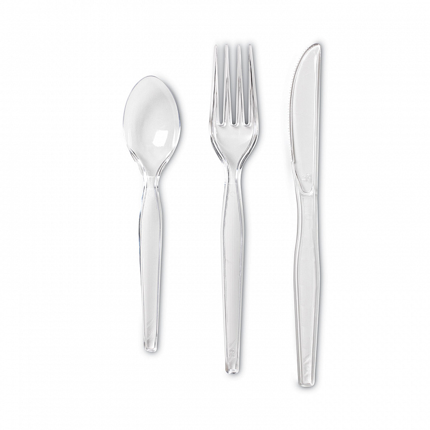 Cutlery Keeper Tray with Clear Plastic Utensils, Heavyweight, Fork/Knife/Spoon, Plastic, Crystal Clear, 1,800/Carton (CH0180DX7CT)