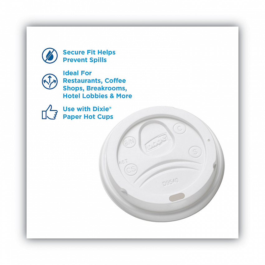 Sip-Through Dome Hot Drink Lids, Fits 10 oz Hot Cups, Plastic, White, 100/Pack (DL9540)