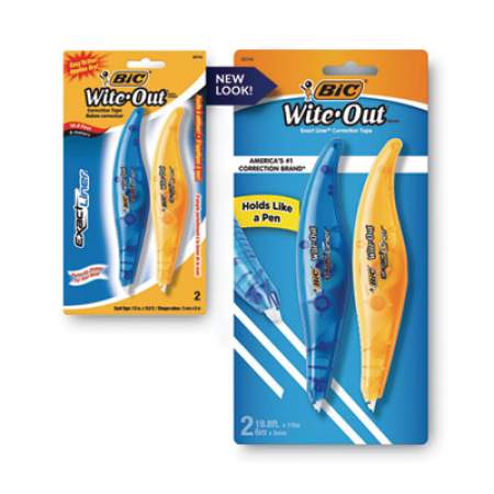 BIC Wite-Out Brand Exact Liner Correction Tape, Non-Refillable, Blue/Orange, 1/5" x 236", 2/Pack (WOELP21)