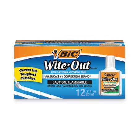 BIC Wite-Out Extra Coverage Correction Fluid, 20 ml Bottle, White, 1/Dozen (WOFEC12WE)