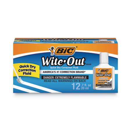 BIC Wite-Out Quick Dry Correction Fluid, 20 mL Bottle, White, 1/Dozen (WOFQD12WE)