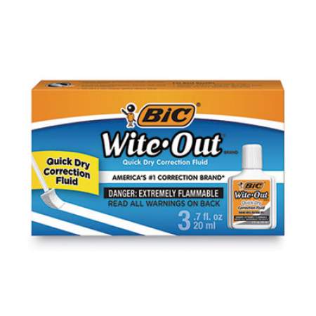 BIC Wite-Out Quick Dry Correction Fluid, 20 mL Bottle, White, 3/Pack (WOFQD324)