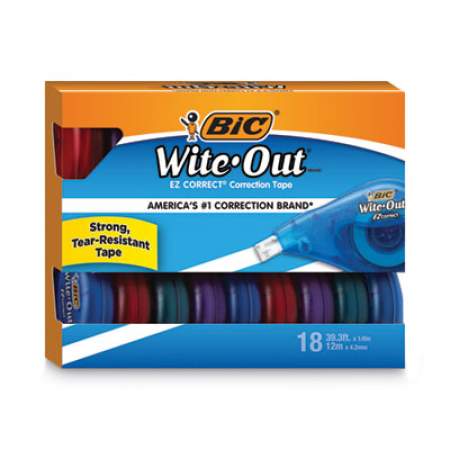 BIC Wite-Out EZ Correct Correction Tape Value Pack, Non-Refillable, 1/6" x 472", 18/Pack (WOTAP18)