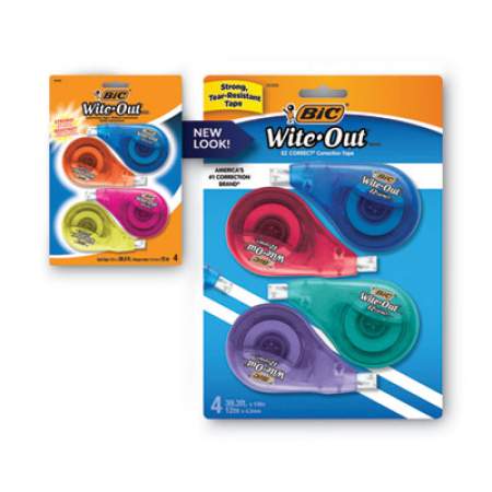 BIC Wite-Out EZ Correct Correction Tape, Non-Refillable, 1/6" x 400", 4/Pack (WOTAPP418)