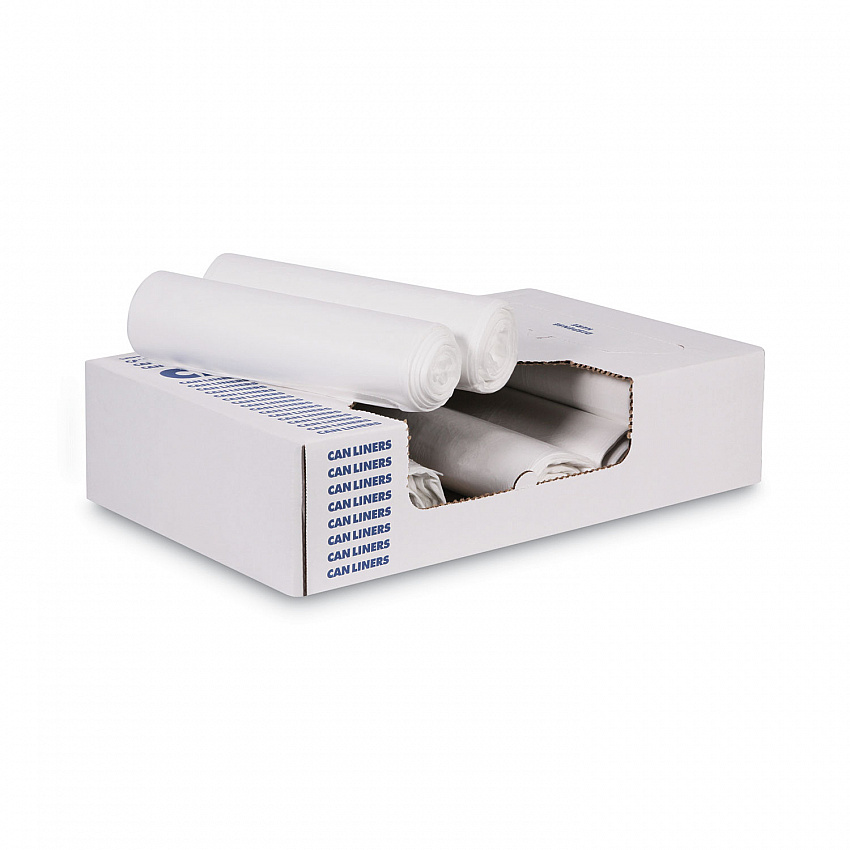 High-Density Can Liners, 33 gal, 13 mic, 33" x 39", Natural, Perforated Roll, 25 Bags/Roll, 10 Rolls/Carton (333916)