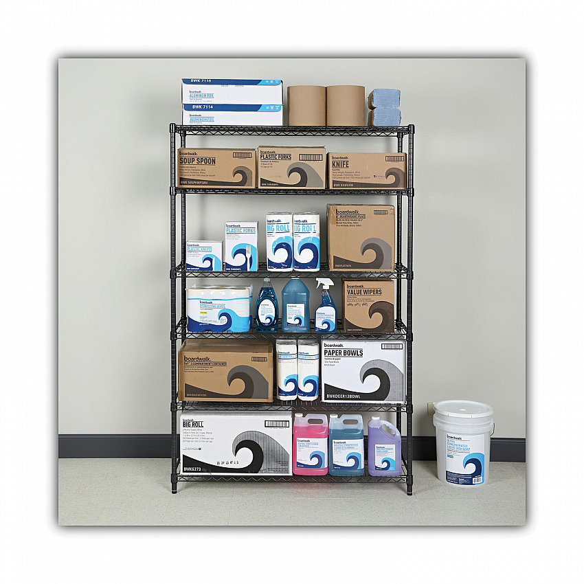 NSF Certified 6-Shelf Wire Shelving Kit, 48w x 18d x 72h, Black Anthracite (SW664818BA)