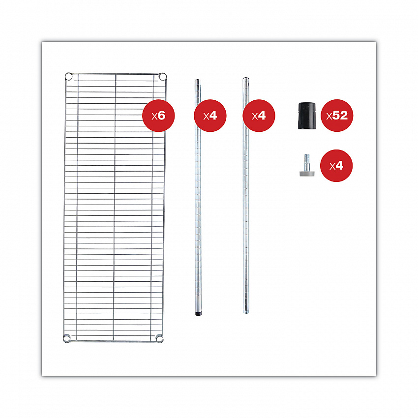 NSF Certified 6-Shelf Wire Shelving Kit, 48w x 18d x 72h, Silver (SW664818SR)
