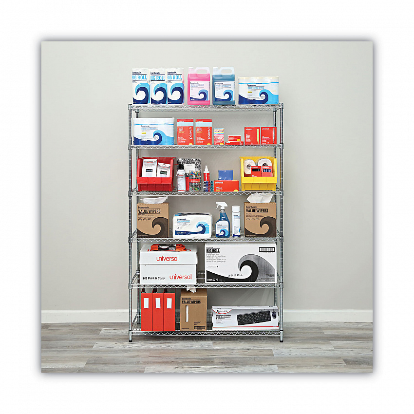 NSF Certified 6-Shelf Wire Shelving Kit, 48w x 18d x 72h, Silver (SW664818SR)
