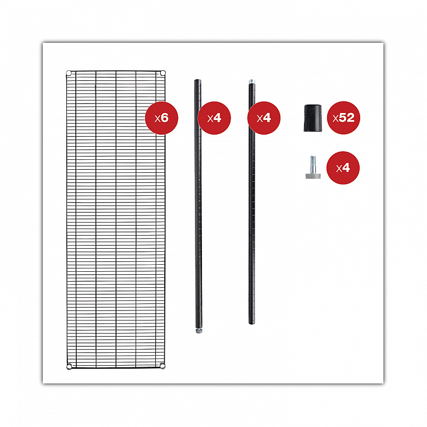 NSF Certified 6-Shelf Wire Shelving Kit, 48w x 18d x 72h, Black Anthracite (SW664818BA)