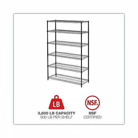 NSF Certified 6-Shelf Wire Shelving Kit, 48w x 18d x 72h, Black Anthracite (SW664818BA)